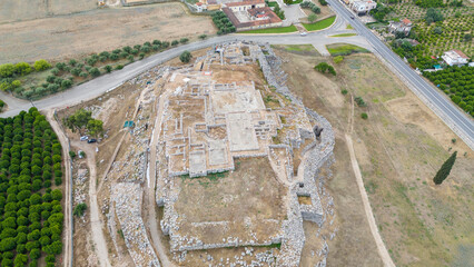 Ruins of ancient acropolis of Tiryns - a Mycenaean archaeological site in Argolis in the Peloponnese, and the location from which mythical hero Heracles performed his 12 labors, Greece.