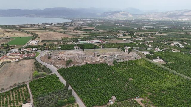 Ruins of ancient acropolis of Tiryns - a Mycenaean archaeological site in Argolis in the Peloponnese, and the location from which mythical hero Heracles performed his 12 labors, Greece.