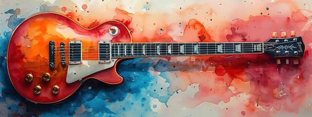 a watercolor painting a electric guitar Close-up 