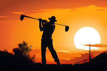 Obraz premium A golfer's silhouette showcases a perfect swing against a bright, clear background. This dynamic image captures the focus and athleticism of the sport.