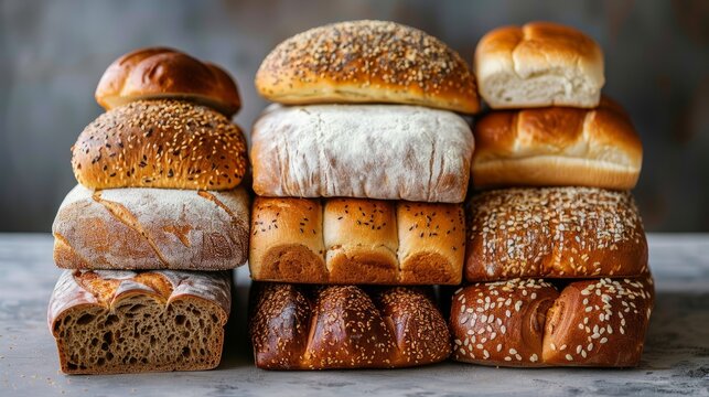 Freshly baked bread loaves and rolls
