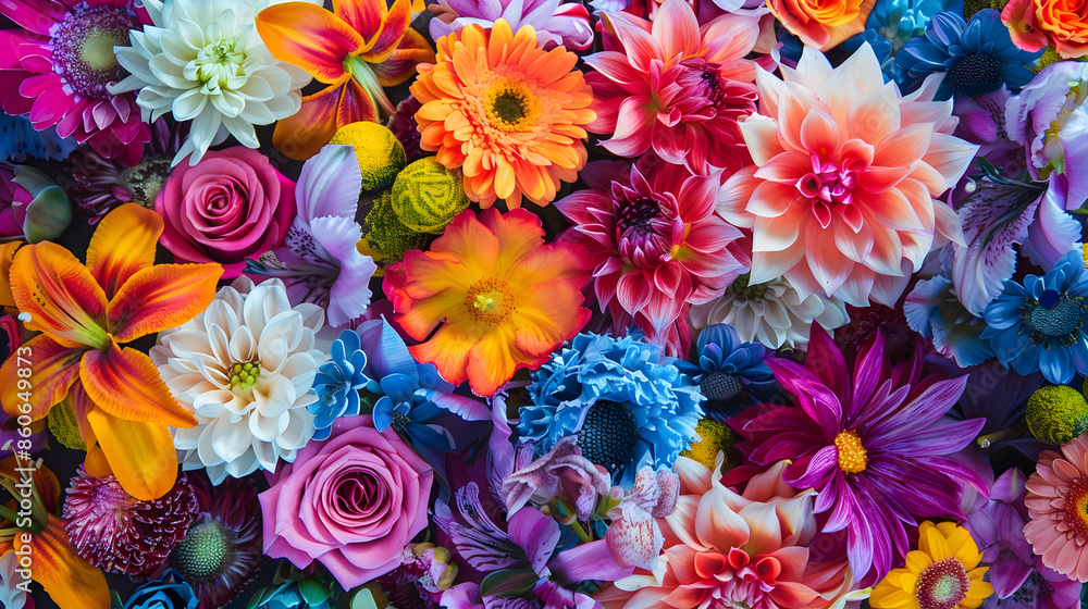 Poster mixed colorful flowers background vibrant colors of mixed flowers backdrop : generative ai