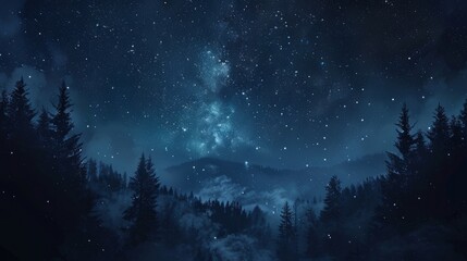 Naklejka premium Night sky over a forest