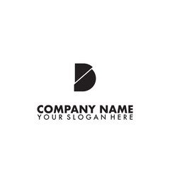 Letter D cutting logo icon with line cut in the middle on white background