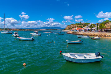 Alvor Portugal Algarve town with boats between Portimao and Lagos