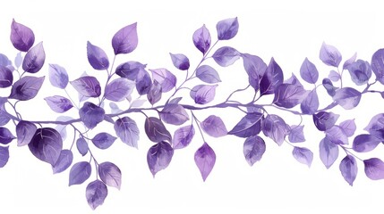 Watercolor purple leaves border