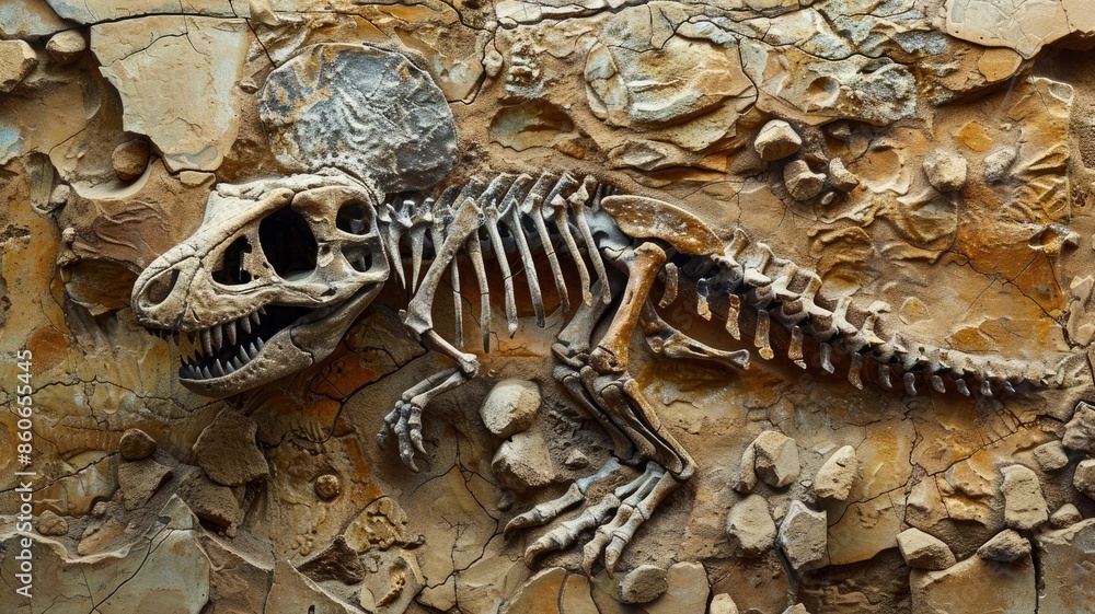 Poster dinosaur fossil embedded in rock