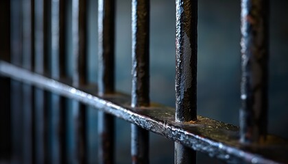 An image featuring old and rusty prison bars, taken under dim lighting conditions, evoking feelings of neglect, and portraying the grim environment of imprisonment.