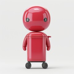 Naklejka premium Adorable toy robot for childs playtime adventures. Playful design with shiny red body, big head, and smooth-rolling wheels that spark imagination on exciting journeys