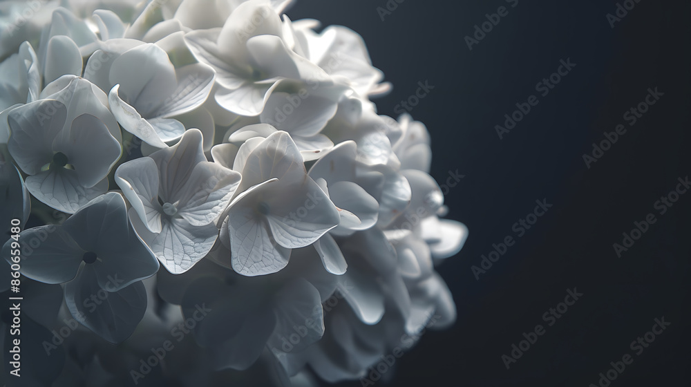 Poster hydrangea flower on a dark background closeup soft selective focus delicate floral background toned 