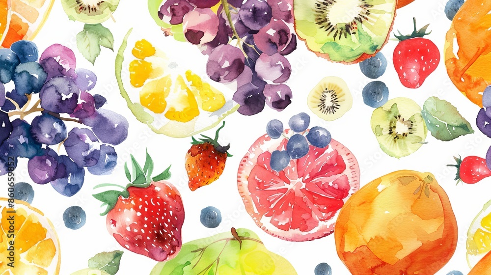 Poster watercolor fruits design for background with no repeating pattern