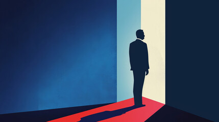 An illustration of a politician or lobbyist or a representative of a secret shadow government