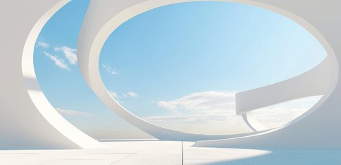 Abstract background with blue sky and curved white architecture. White stripe pattern on a futuristic background. Texture Flow Backgrounds Color Speed Abstraction Curve Backdrop