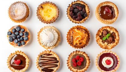 Assorted cakes and pies puffs, baked gluten-free on a white background, top view. homemade food