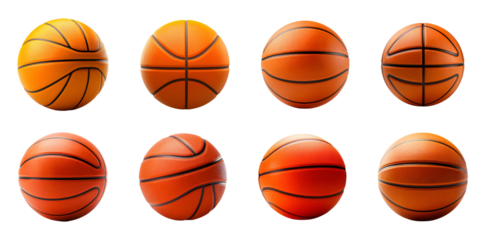 set of basketball balls front side many angels view isolated on transparent background. clipping path, PNG file cutout, graphics element