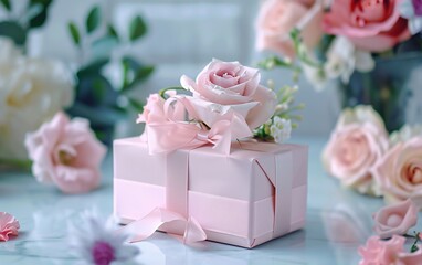 A gift with a pink ribbon and a pink rose in it