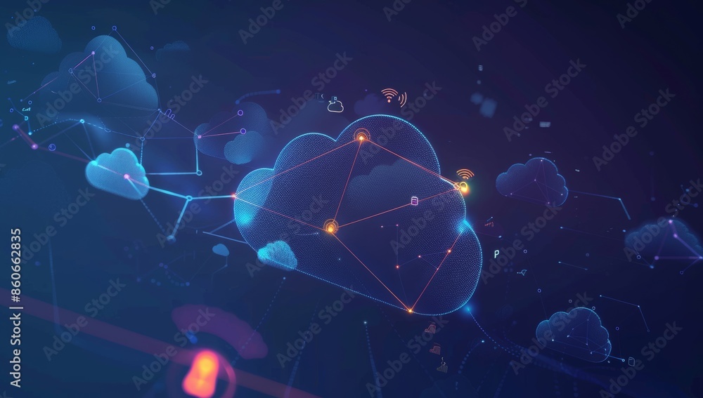 Poster working data cloud animation servers and supercomputers with cloud storage. internet artificial inte