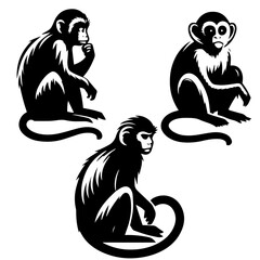 Monkey silhouette set  black and white 