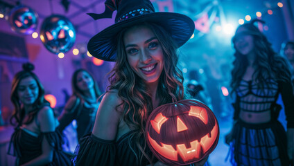 Beautiful woman in costume at a halloween party