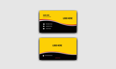 Double-sided creative business card template, Modern and simple business card design with yellow and dark black color