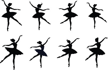 Ballerina ballet dancer dancing in tutu skirt black silhouette on white background