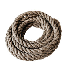 Obraz premium Coiled brown rope isolated on transparent background. Durable and strong, perfect for outdoor activities, climbing, or nautical use.