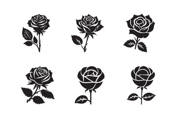 Set of rose silhouettes design elements black icon