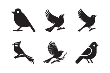 Obraz premium Set of silhouettes of birds Vector illustration white background.