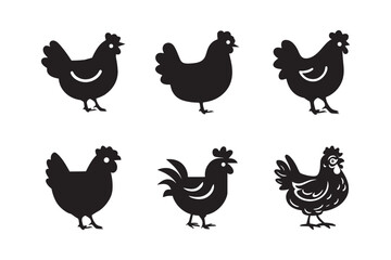 Set of icons chicken, vector graphics on white background