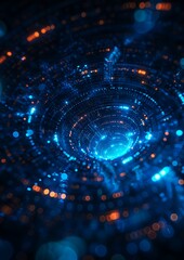 Obraz premium closeup spiral blue lights flares transhuman translucent microchip production volume