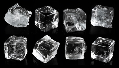 Ice cubes isolated on black background, collection