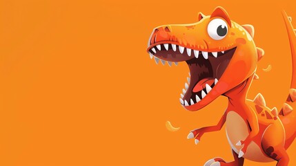 Naklejka premium A cheerful cartoon dinosaur with a toothy grin and vibrant orange scales.