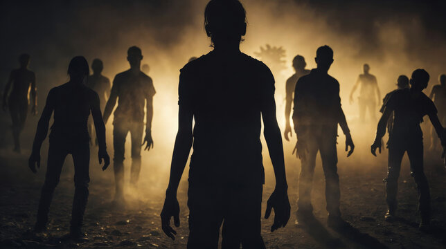 A group of zombie walking in the night