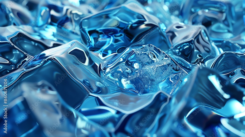 Poster 3d rendering of a blue crystal background. the crystals are reflecting light and creating a beautifu