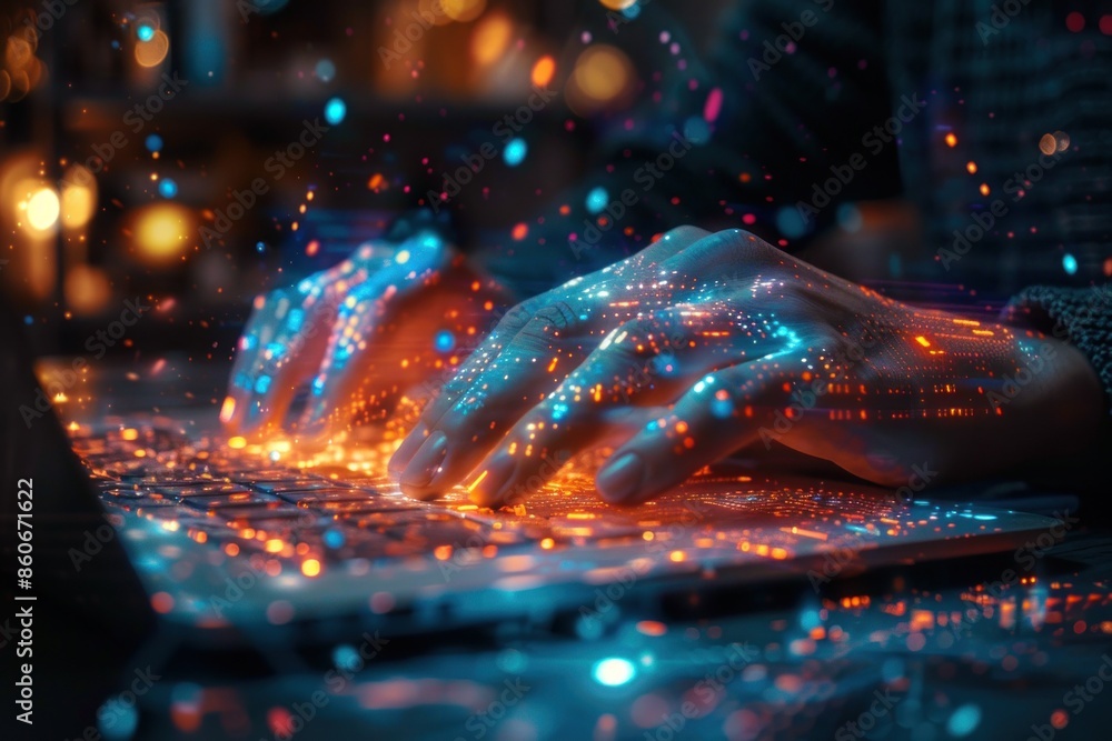 Aufkleber businessman using artificial intelligent technology. holographic computer tech concept. ai generativ
