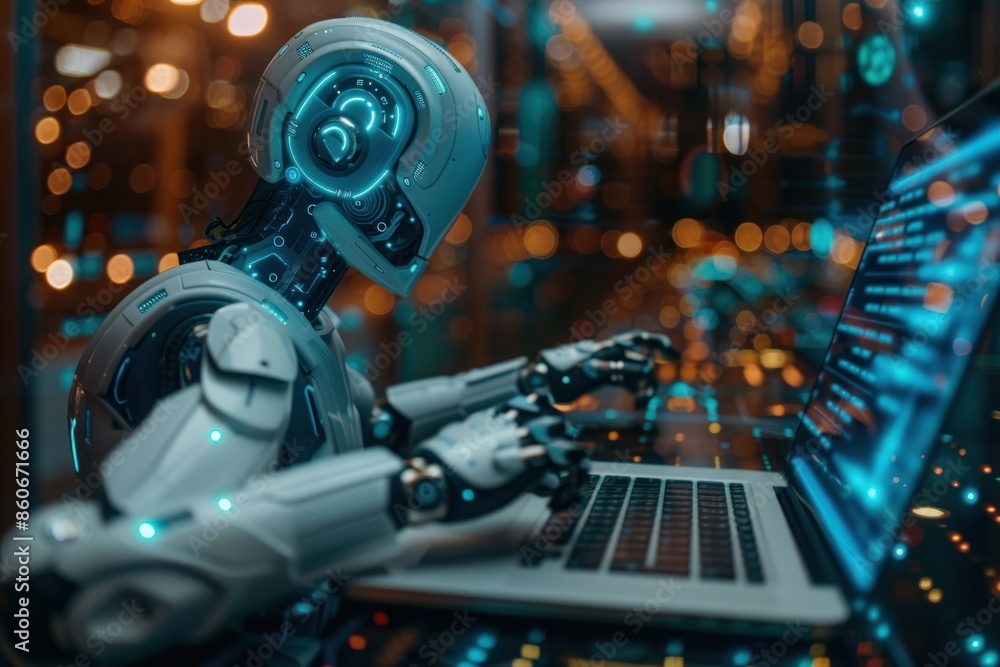 Aufkleber businessman using artificial intelligent technology. holographic computer tech concept. ai generativ