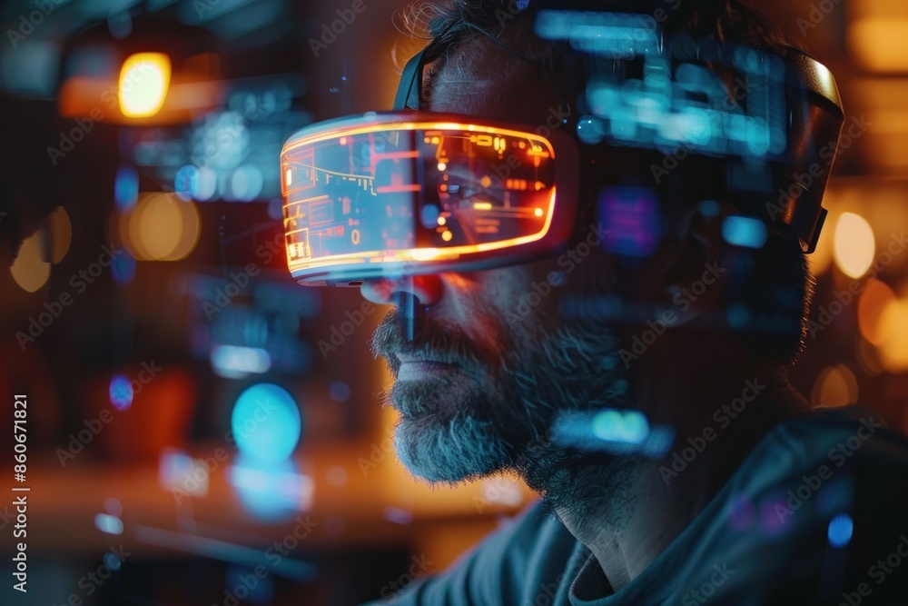 Aufkleber businessman using artificial intelligent technology. holographic computer tech concept. ai generativ