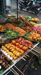 Obraz premium A Visual Feast: Isaan Street Food's Allure to Newcomers in Ultra Photo Realistic Detail
