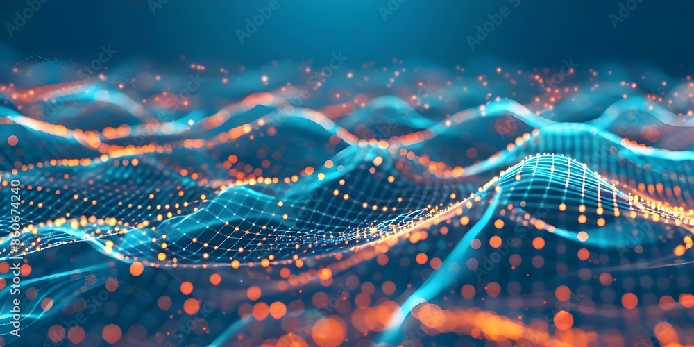 Poster data streams weave digital fabric connecting individuals and communities in societys web. concept da