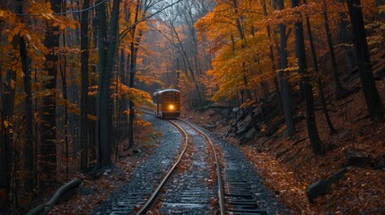Naklejka premium Train through autumn forest