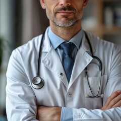 A Close-Up of a Confident Doctors Stethoscope and Crossed Arms. Generative AI