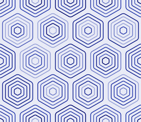 Background with hexagon pattern. Rounded stacked hexagons mosaic cells. Blue color tones. Large hexagons. Tileable pattern. Seamless vector illustration.