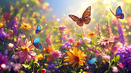 Butterflies in a summer meadow