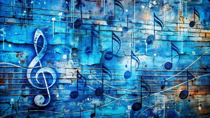 Abstract Music Background - Blue Abstract Background with Musical Notes

