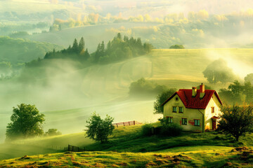 Cozy house among the mountain slopes	
