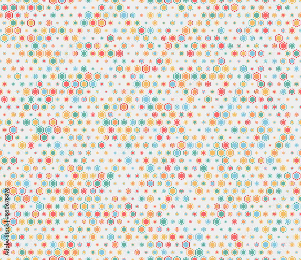 Poster hexagon grid pattern. multicolored geometric elements of varied size. hexagon mosaic background with