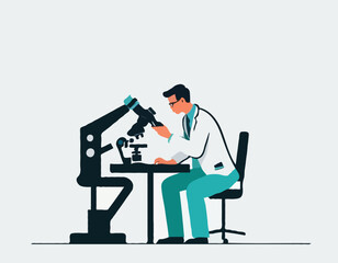 Medical tests. Scientist looking through microscope. A Scientist Experiment in the Lab
