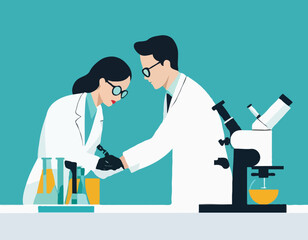 Medical tests. Scientist looking through microscope. A Scientist Experiment in the Lab