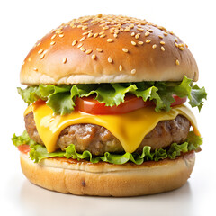 Hamburger on a wooden table.
