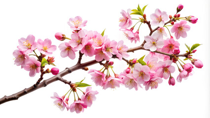 Blooming pink cherry blossoms against a white background for your design.
